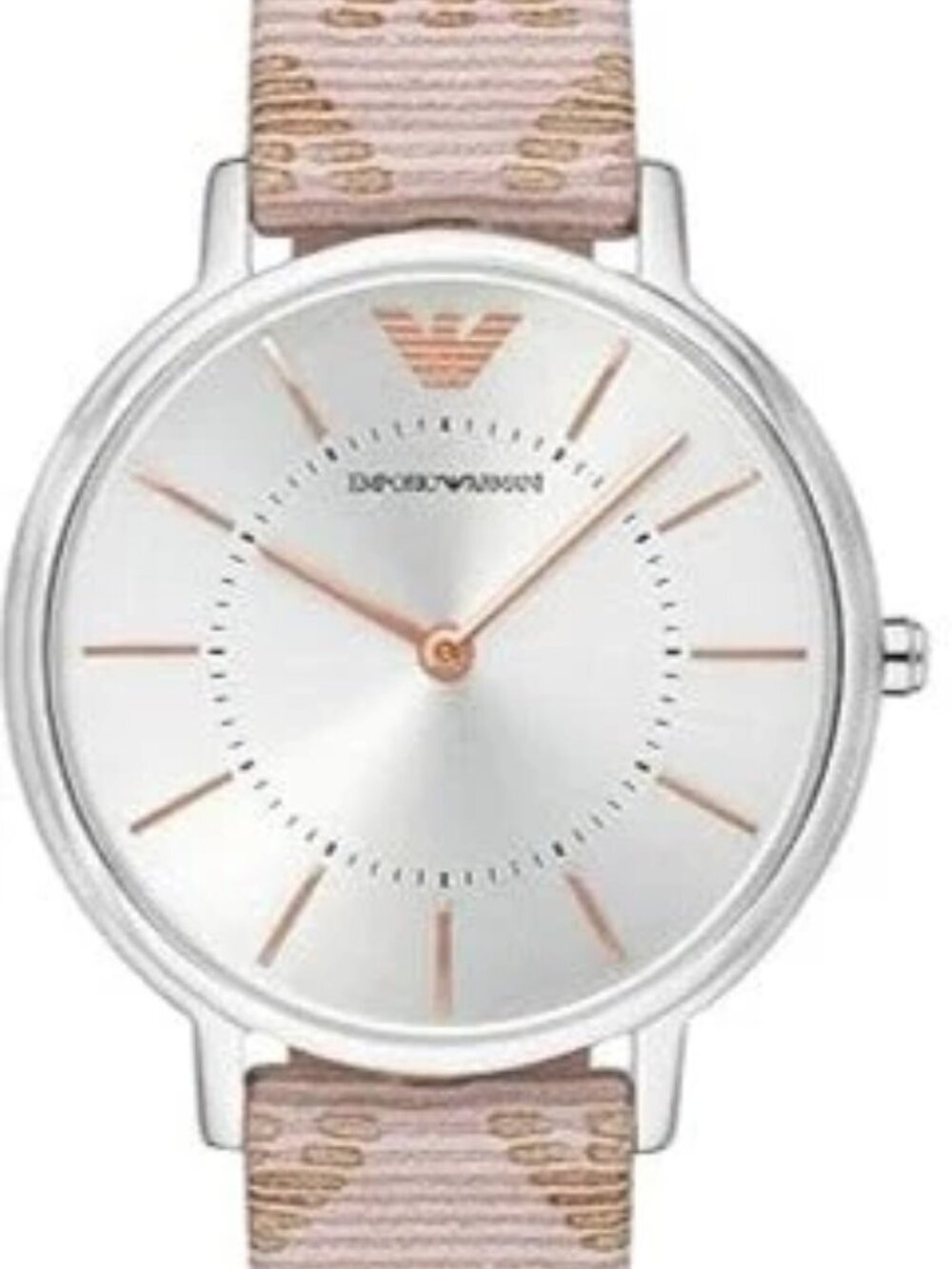 Emporio Armani AR80007 Silver Tone Silver Dial Leather Strap Womens Watch